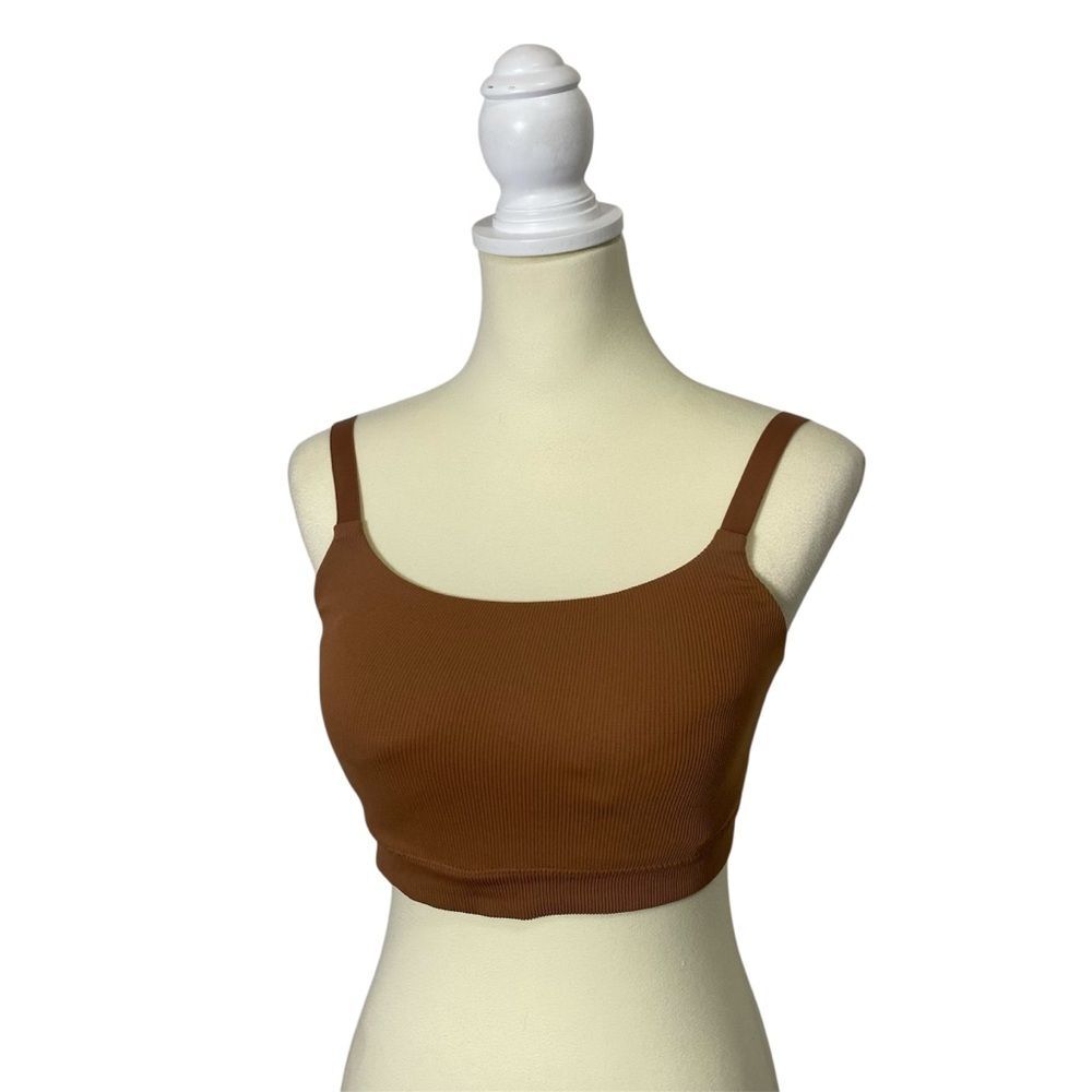 aerie Brown Ribbed Scoop Neck Sports Bra